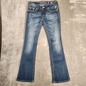 Miss Me Jeans Women's Size 28 Blue Sunny Boot Distressed Rhinestones